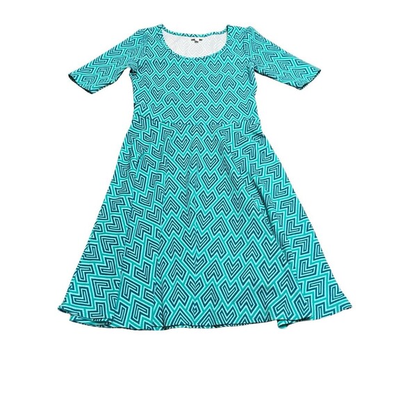LuLaRoe Nicole Dress Teal Turquoise Geometric Print Sz M Excellent Condition - Picture 1 of 8